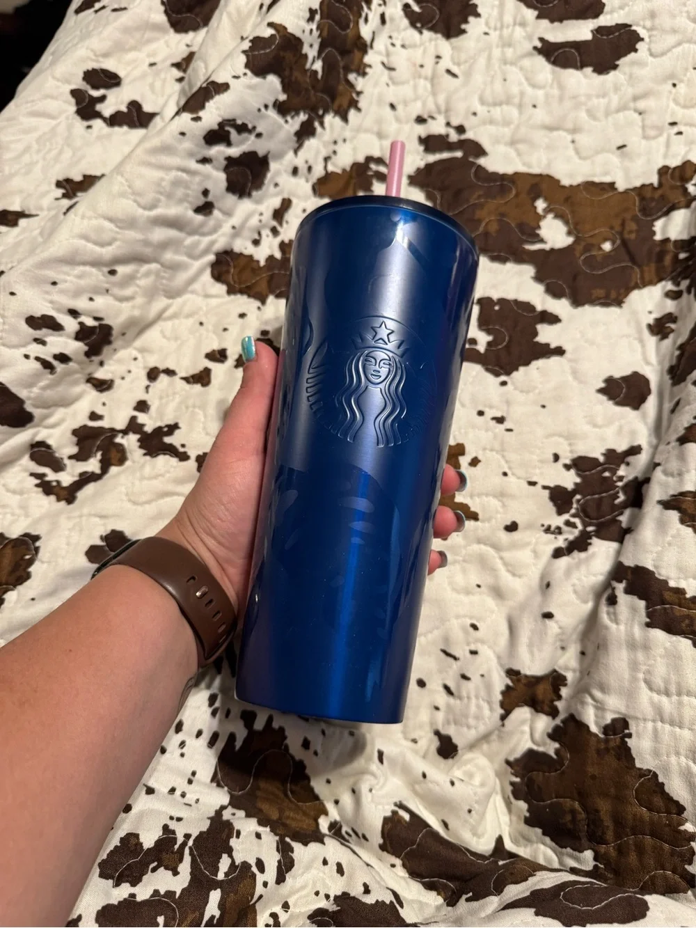 Starbucks stainless steel Blue Tumbler with Pink Straw